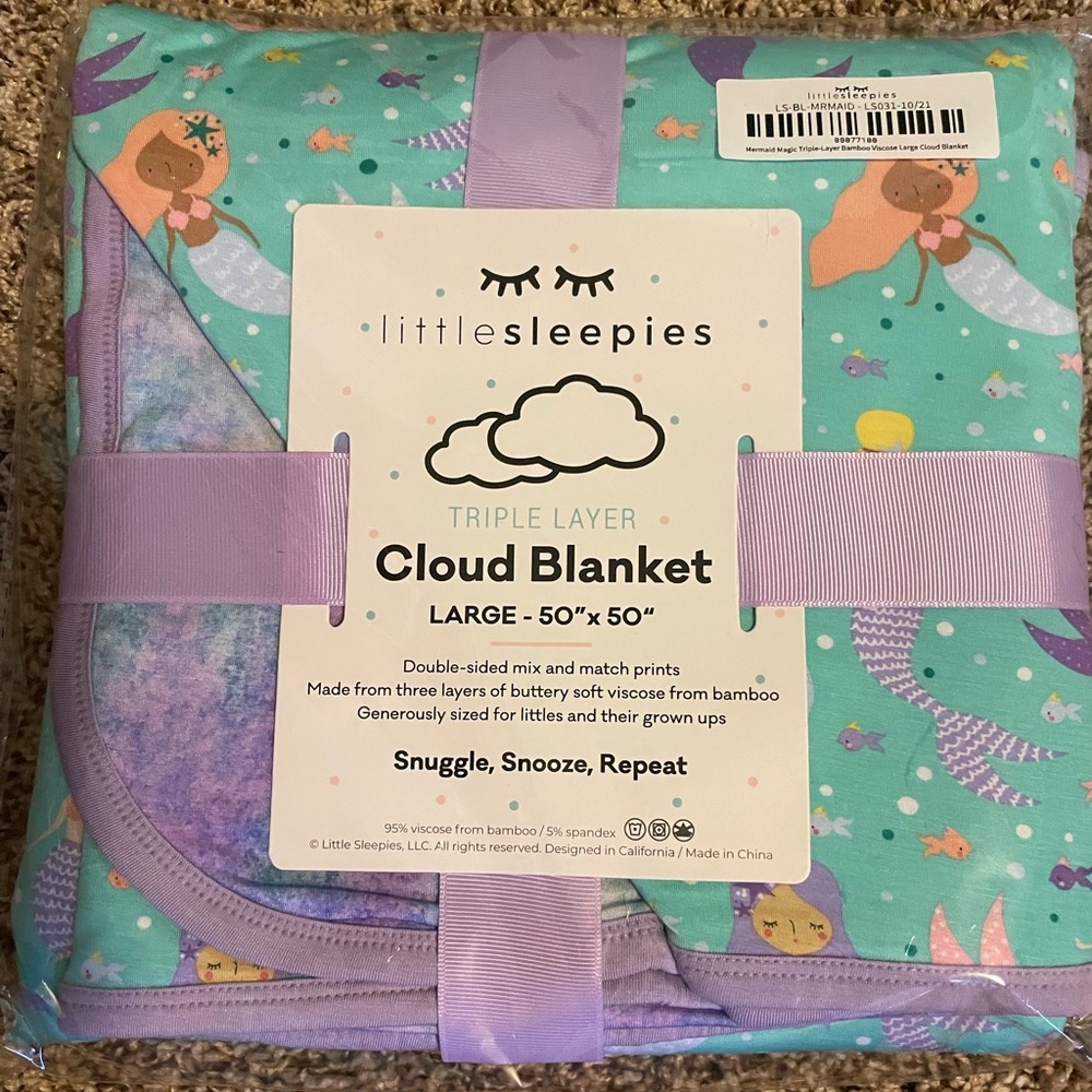 Little Sleepies Mermaid/Purple Watercolor Blanket